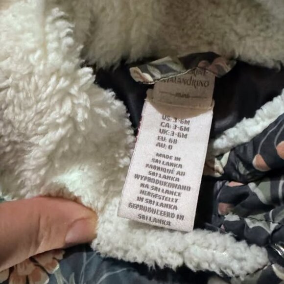 Matalan Floral Sherpa Puffer Coat 3 to 6M Pom Pom Toggle - Picture 2 of 4